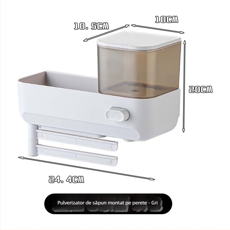 Organizator de bucătărie pentru chiuvetă cu suport pentru bureți și dozator de săpun - ABS+PP, montaj pe perete, stil modern minimalist, multifuncțional, 0,39 kg