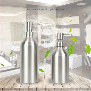 Dozator din oțel inoxidabil 304 pentru săpun, dezinfectant, gel de duș, loțiune și șampon — finisaj periat, mecanism de apăsare, design modern minimalist