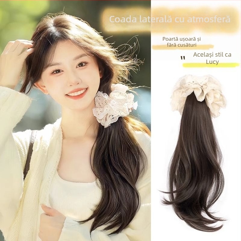 Perucă cu coadă împletită, stil coreean – coadă laterală delicată, sârmă rezistentă la temperatură, nu poate fi vopsită