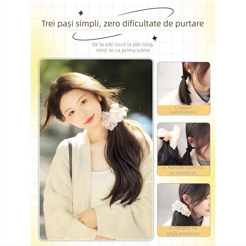 Perucă cu coadă împletită, stil coreean – coadă laterală delicată, sârmă rezistentă la temperatură, nu poate fi vopsită