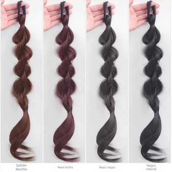 Perucă cu coadă: bucle bule, coadă dublă, aspect pufos natural; Model: Cool Bubble Braid; Făcută integral manual; Material păr: sârmă rezistentă la temperaturi înalte; Nu este potrivită pentru vopsire cu vopseluri încălzite