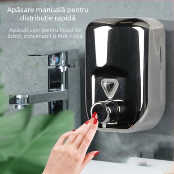 Dozator de săpun montat pe perete din oțel inoxidabil, pompă manuală, construcție din oțel inoxidabil 304, greutate 500 g, stil modern minimalist