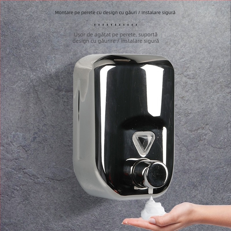 Dozator de săpun montat pe perete din oțel inoxidabil, pompă manuală, construcție din oțel inoxidabil 304, greutate 500 g, stil modern minimalist