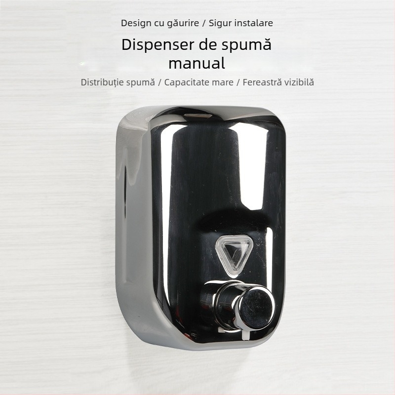 Dozator de săpun montat pe perete din oțel inoxidabil, pompă manuală, construcție din oțel inoxidabil 304, greutate 500 g, stil modern minimalist