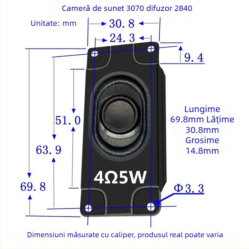 Carcasă difuzor dreptunghiular 3070, 4 Ω, 3 W, cu spectru complet, coaxial, 50-30000 Hz