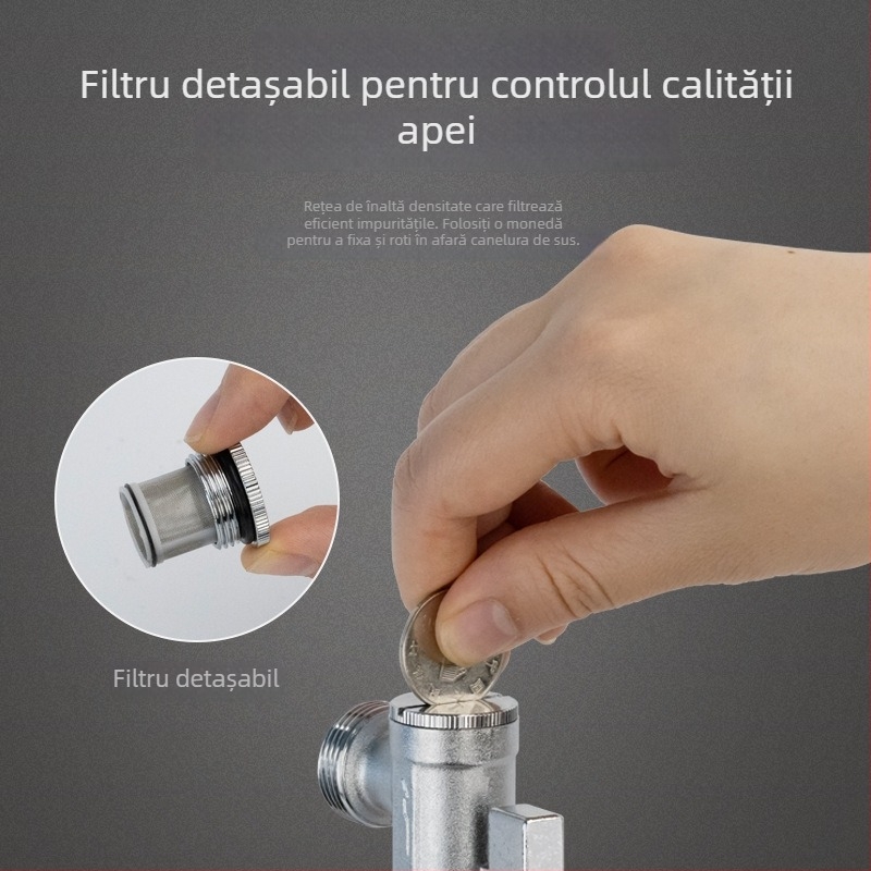 Ventil unghiular din cupru, cu debit mare, pentru toalete inteligente, cu plasă de filtrare, model 2119A, certificat CE.