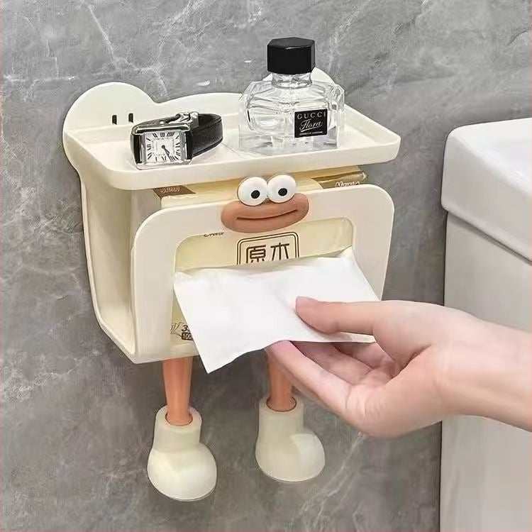 Cutie montată pe perete pentru hârtie igienică și raft de depozitare - plastic, impermeabil, fără găuri, potrivit pentru hârtie plată, design lejer luxos