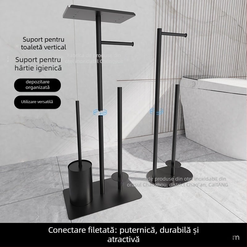 Suport pentru hârtie igienică și suport de perie de toaletă din oțel inoxidabil, pătrat, cu acoperire emailată