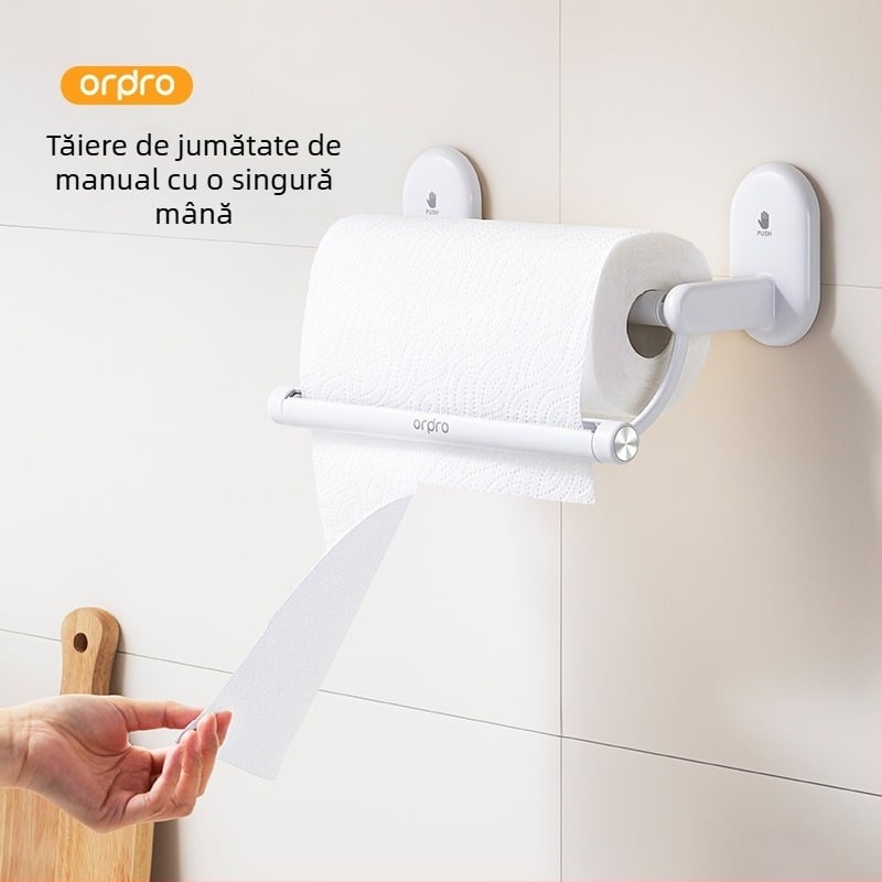 Suport pentru hârtie de bucătărie cu ventuză – ABS, Model C13004, Stil modern minimalist, pentru rolă de hârtie, Multifuncțional