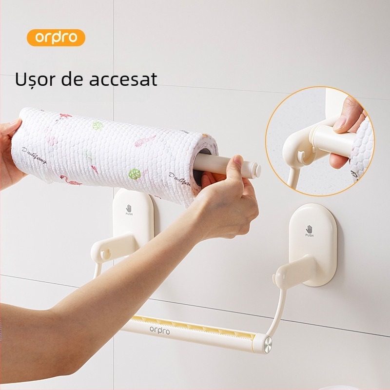 Suport pentru hârtie de bucătărie cu ventuză – ABS, Model C13004, Stil modern minimalist, pentru rolă de hârtie, Multifuncțional