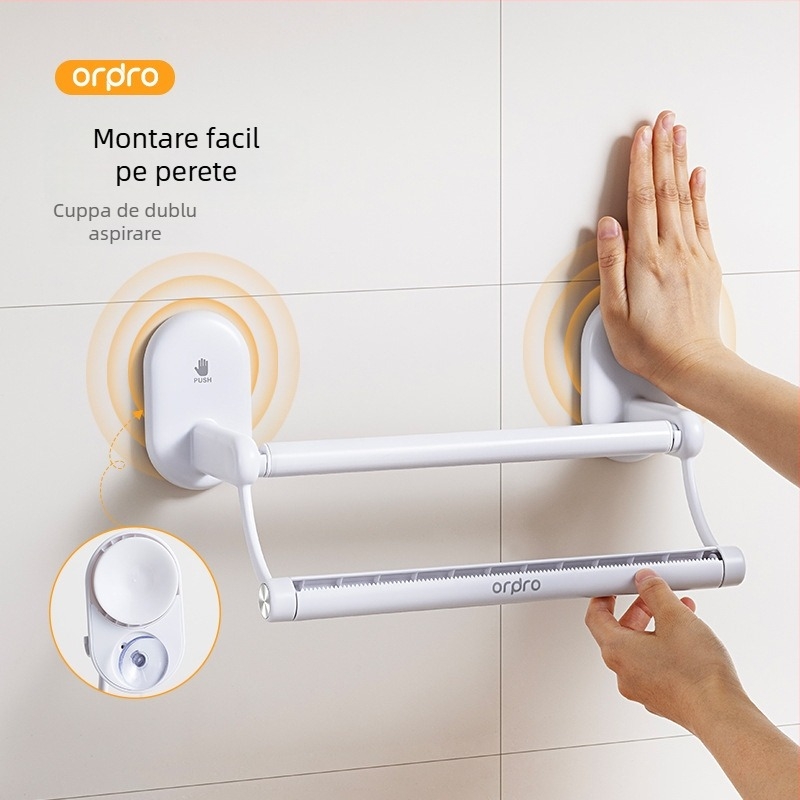 Suport pentru hârtie de bucătărie cu ventuză – ABS, Model C13004, Stil modern minimalist, pentru rolă de hârtie, Multifuncțional