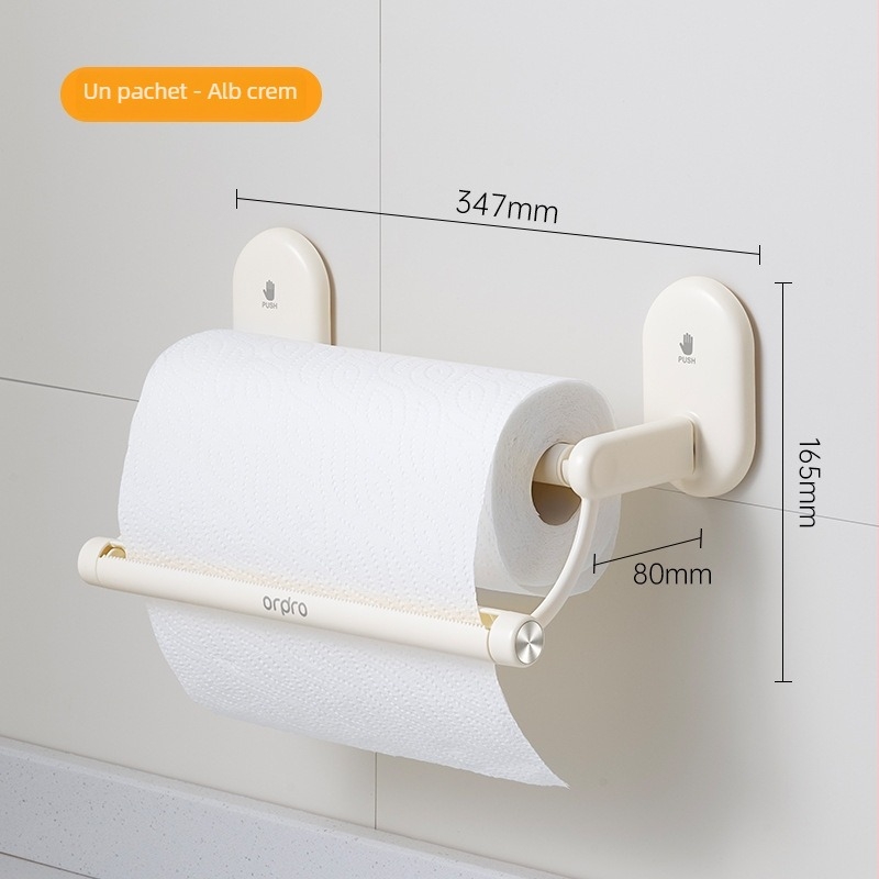 Suport pentru hârtie de bucătărie cu ventuză – ABS, Model C13004, Stil modern minimalist, pentru rolă de hârtie, Multifuncțional