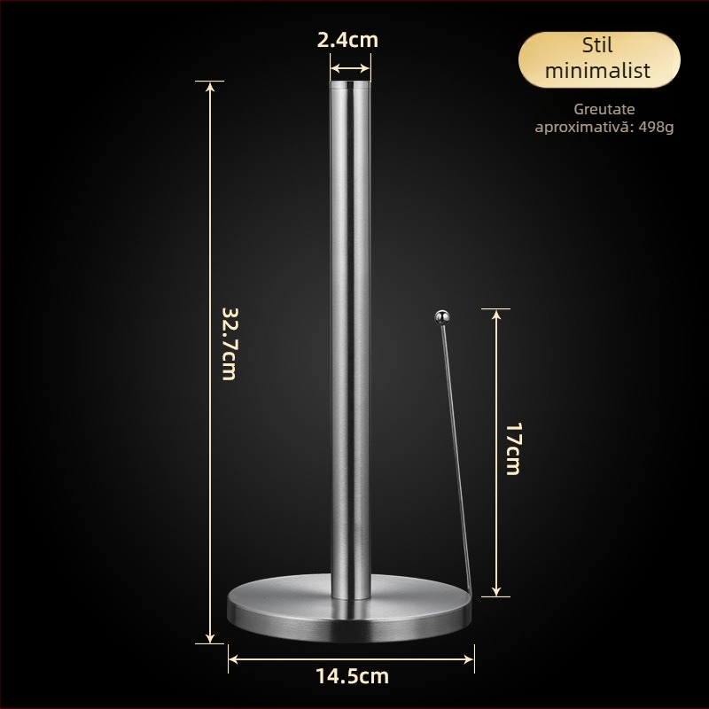 Suport vertical pentru prosoape de bucătărie din oțel inox, finisaj mat, formă circulară, spațiu de depozitare folie plastică