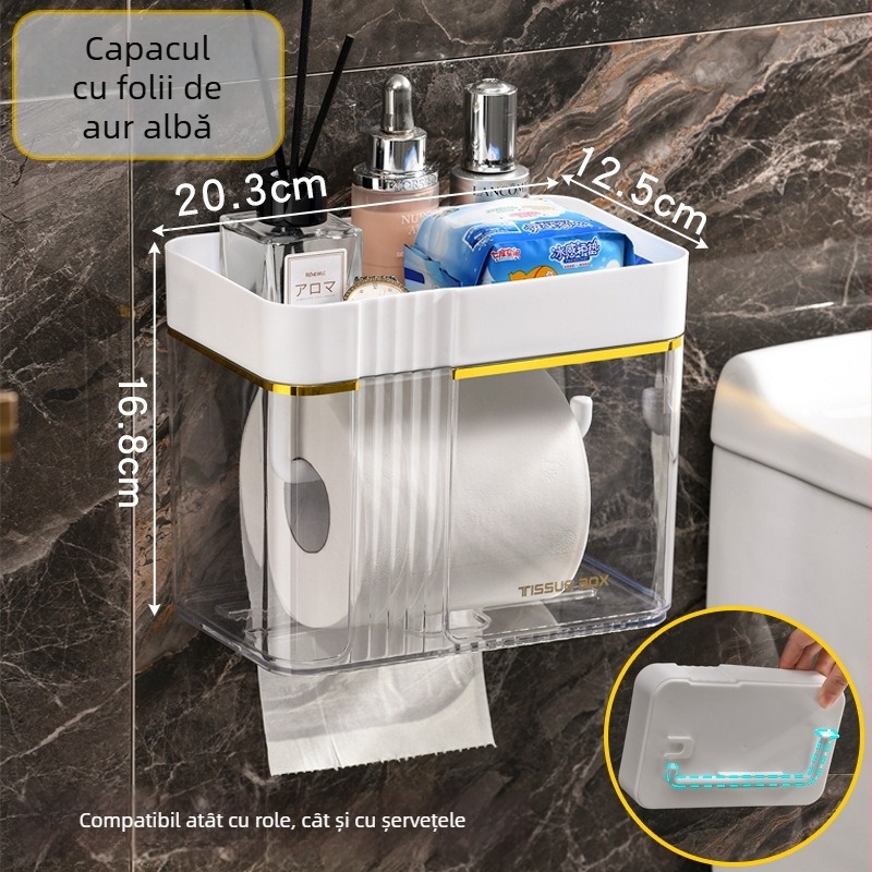 Suport de hârtie igienică montat pe perete Morning Dream Jia, plastic, suprafață netedă, formă pătrată