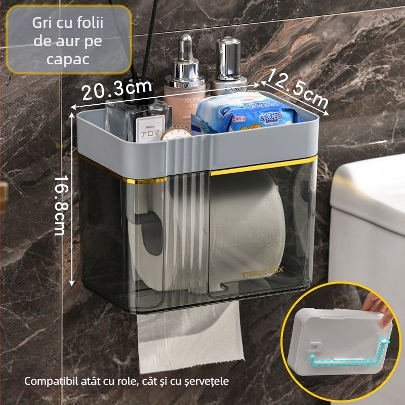 Suport de hârtie igienică montat pe perete Morning Dream Jia, plastic, suprafață netedă, formă pătrată