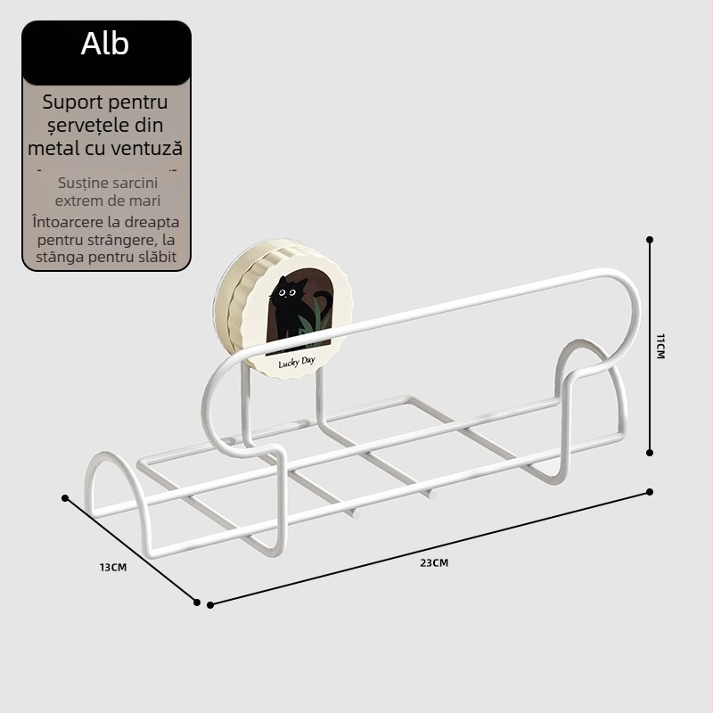 Suport pentru șervețele ude cu ventuză — suport de perete pentru hârtie de bucătărie (ABS+fier, placare electrolitică)