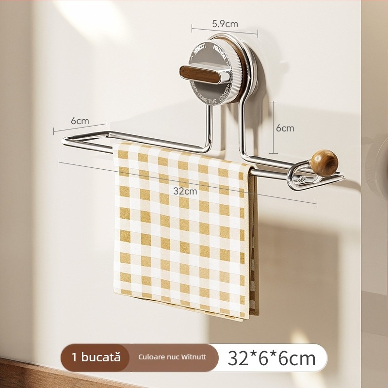 Hedou C Suport cu ventuză pentru hârtie de bucătărie, montaj fără găuri, formă rotundă, materiale: oțel inoxidabil + ABS + lemn + gel de siliciu