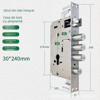 Yi Chen 24240 corp de încuietoare cu amprentă din oțel inoxidabil 304 — compatibil cu uși de securitate, lemn, metal și aluminiu; bolt dublu, cilindru inteligent