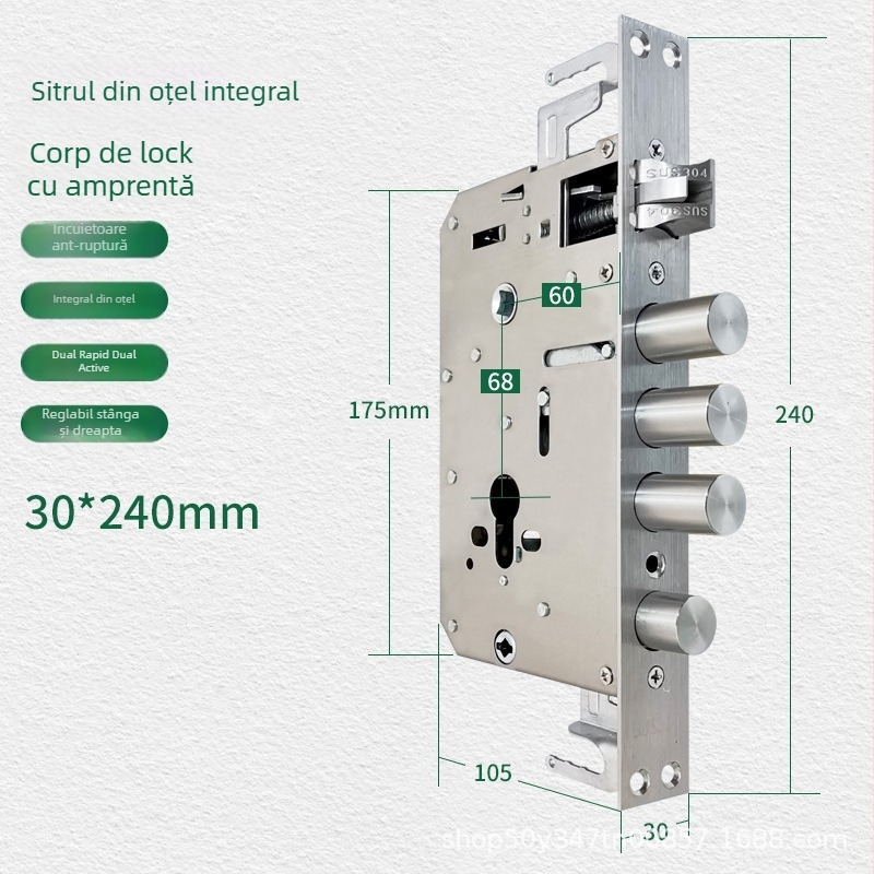 Yi Chen 24240 corp de încuietoare cu amprentă din oțel inoxidabil 304 — compatibil cu uși de securitate, lemn, metal și aluminiu; bolt dublu, cilindru inteligent