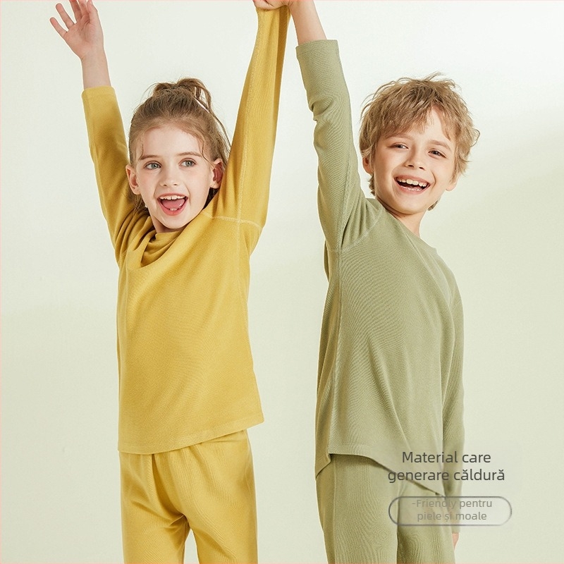 Set termic pentru copii – Bluza și pantaloni, cu căptușeală fleece dublă, gros, tricot moale, călduros