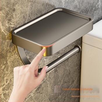 Suport de hârtie igienică montat pe perete pentru baie — aluminiu spațial, formă pătrată, vopsire la înaltă temperatură, stil lux lejer.