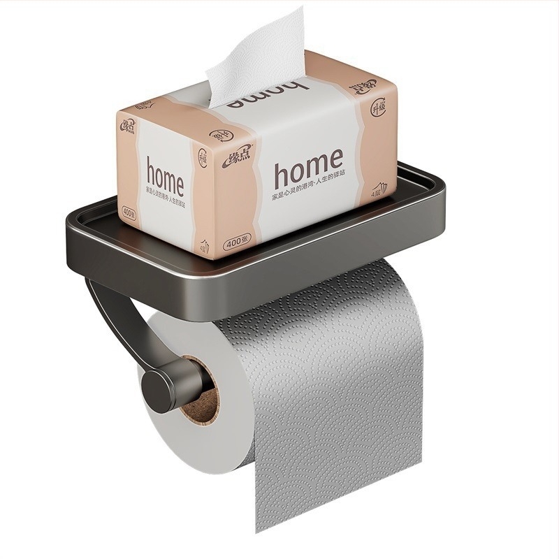 Suport de hârtie igienică montat pe perete pentru baie — aluminiu spațial, formă pătrată, vopsire la înaltă temperatură, stil lux lejer.