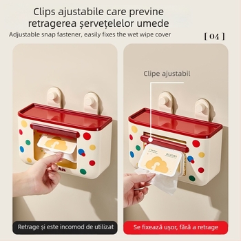 Recipient pentru șervețele umede cu ventuză și suport pentru hârtie inversat – ABS, pătrat, stil modern minimalist