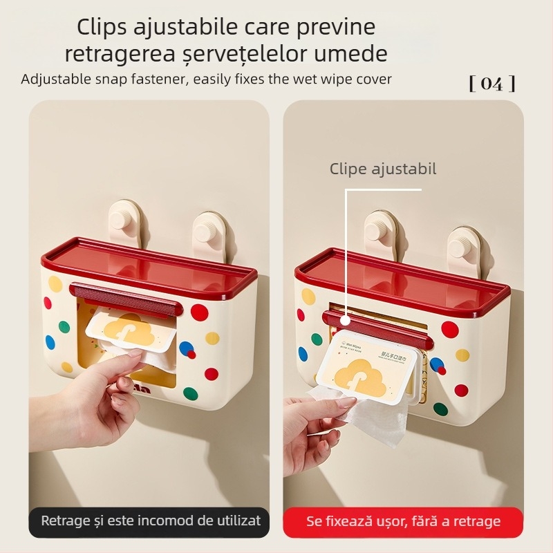Recipient pentru șervețele umede cu ventuză și suport pentru hârtie inversat – ABS, pătrat, stil modern minimalist