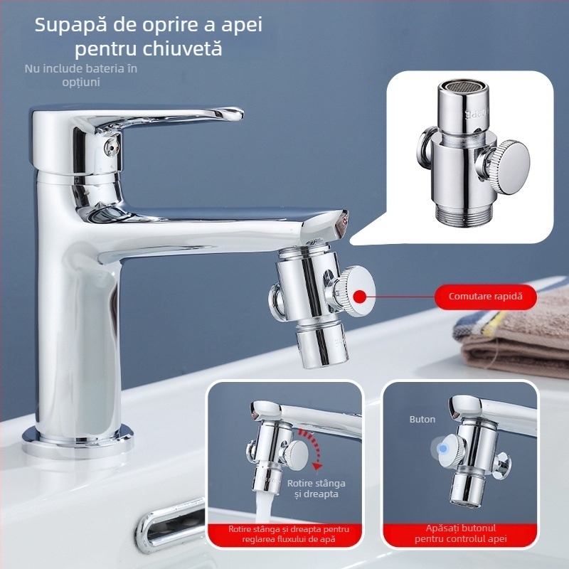 Unealtă de reparare a scurgerilor la robinetele de bucătărie și baie, supapă de oprire a apei cu un singur buton, conector etanș