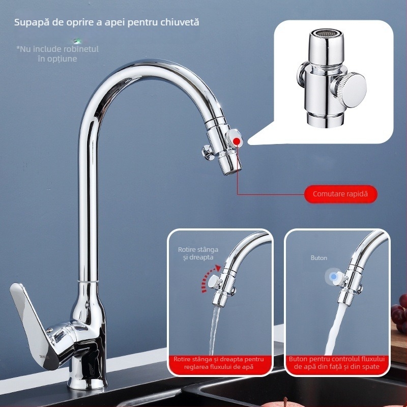 Unealtă de reparare a scurgerilor la robinetele de bucătărie și baie, supapă de oprire a apei cu un singur buton, conector etanș