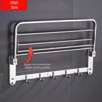 Raft de prosoape din oțel inoxidabil, pliabil, montat pe perete, set de 5 piese, design modern minimalist