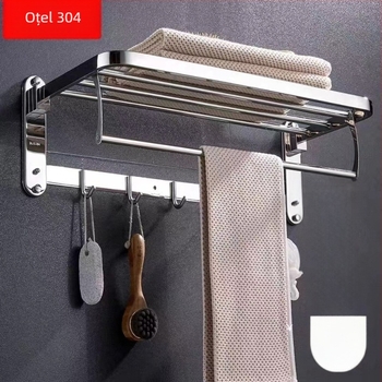 Raft de prosoape din oțel inoxidabil, pliabil, montat pe perete, set de 5 piese, design modern minimalist