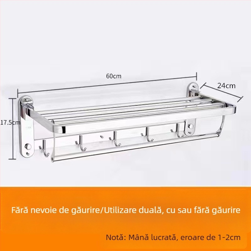 Raft de prosoape din oțel inoxidabil, pliabil, montat pe perete, set de 5 piese, design modern minimalist