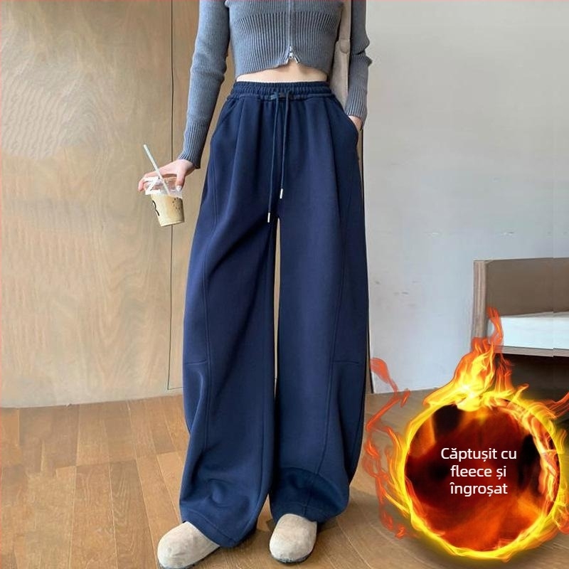 Pantaloni sport pentru femei, talie înaltă, croială largă, micro-elasticitate, toamna 2025