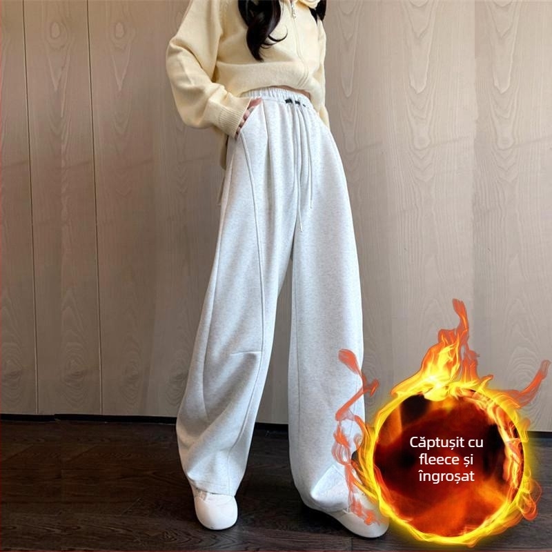 Pantaloni sport pentru femei, talie înaltă, croială largă, micro-elasticitate, toamna 2025