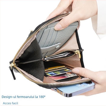 Geantă de telefon pentru femei, din piele naturală de primul strat, închidere cu fermoar, formă verticală pătrată, stil urban simplu