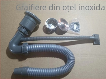 Kit de scurgere pentru chiuveta dublă de bucătărie, cu funcție de deodorare (model 50 țevi, plastic, design cu două capete, tip ridicare)
