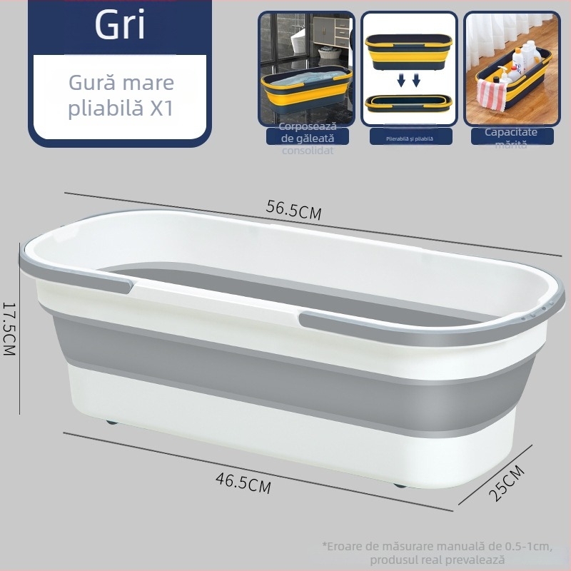 Găleată de mop, pliabilă, dreptunghiulară, compatibilă cu mopul plat, tijă din plastic, rezistență la coroziune 3.0-3.9