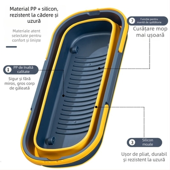 Găleată pliabilă pentru mop, formă dreptunghiulară, cu cap mop din microfibră și tija din oțel inoxidabil, capacitate de încărcare peste 10 kg