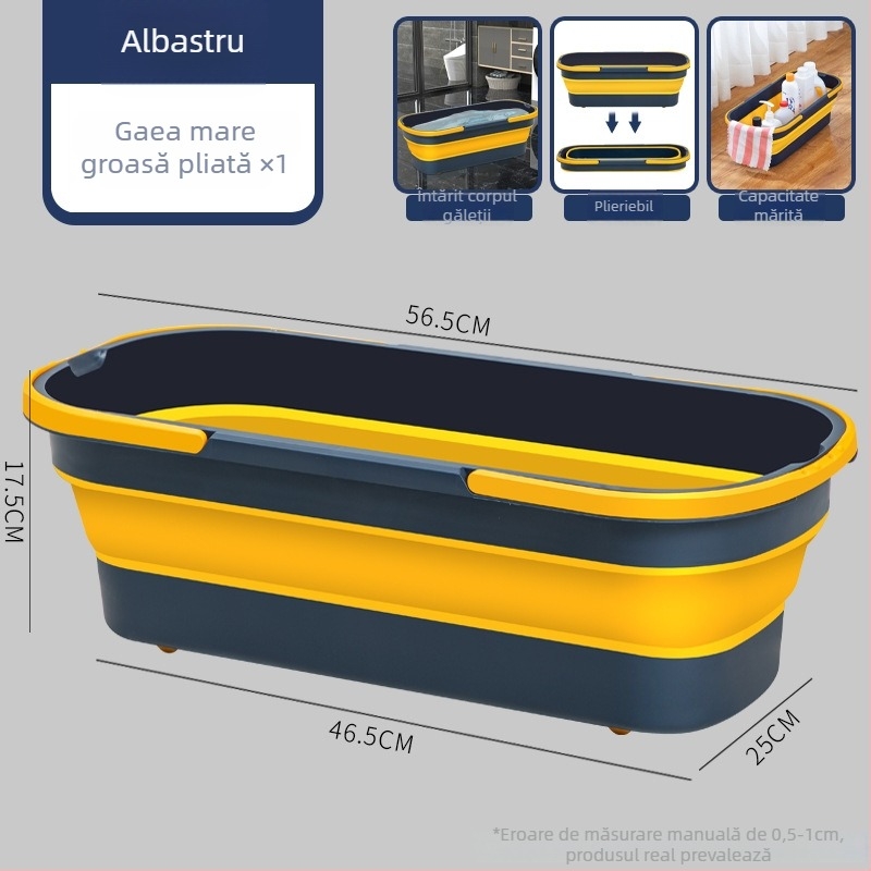 Găleată pliabilă pentru mop, formă dreptunghiulară, cu cap mop din microfibră și tija din oțel inoxidabil, capacitate de încărcare peste 10 kg