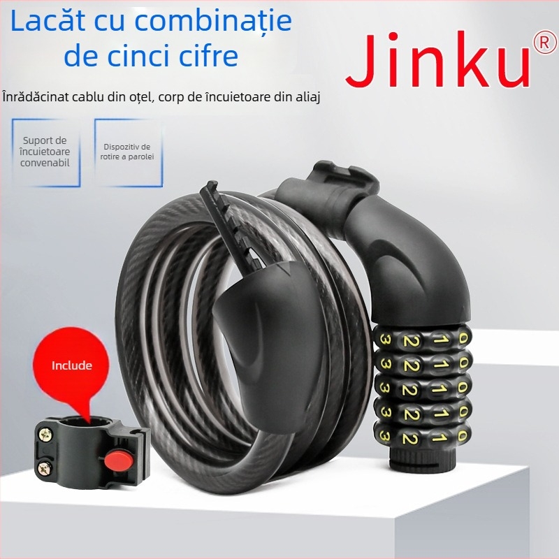 Bicicletă încuietore cu combinație de cinci cifre, brand Jinku, model 420A, din aliaj de zinc, pentru biciclete, biciclete de munte și biciclete electrice (greutate 355 g)