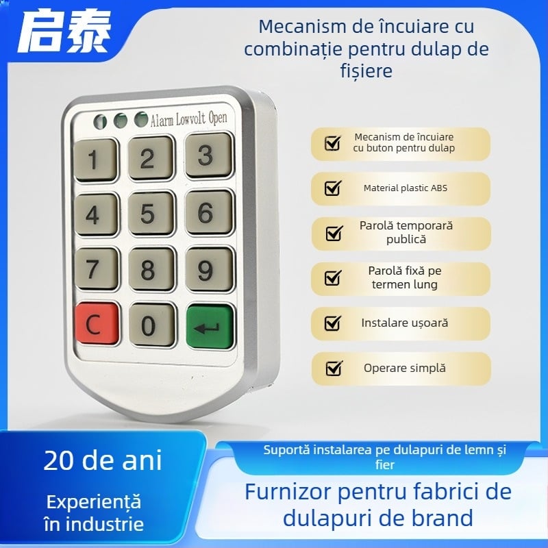 Încuietoare electronică pentru dulapuri – Qitai; Material: aliaj de zinc/plastic; Model: Key Code Lock; Potrivit pentru dulapuri din lemn și metal; Stil: modern minimalist