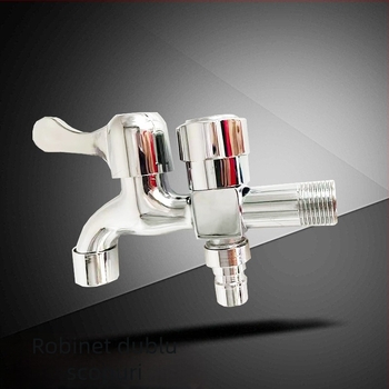 Robinet cupru multifuncțional pentru mașina de spălat, utilizare înainte și înapoi, intrare 1 către 2 ieșiri, cartuș ceramic, conectică 20 mm, montaj manual, acționare prin ridicare