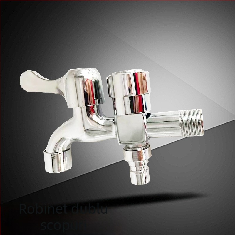 Robinet cupru multifuncțional pentru mașina de spălat, utilizare înainte și înapoi, intrare 1 către 2 ieșiri, cartuș ceramic, conectică 20 mm, montaj manual, acționare prin ridicare