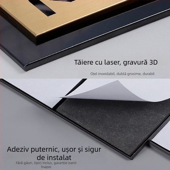 Placă de ușă din oțel inoxidabil, gravură cu laser, plăcuță dublu-strat cu număr, plăcuță exterioară