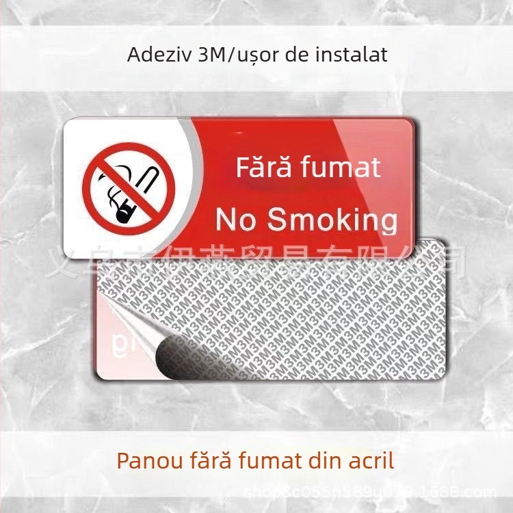 Semn acrilic de interzicere a fumatului - imprimare UV, semn de siguranță pentru hoteluri și spații publice