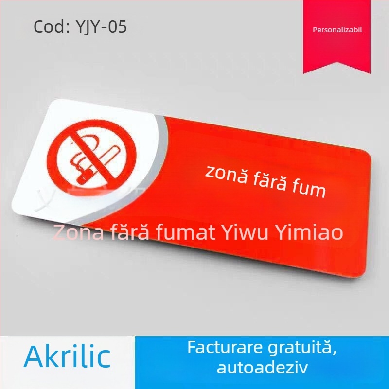 Semn acrilic de interzicere a fumatului - imprimare UV, semn de siguranță pentru hoteluri și spații publice