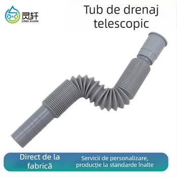 Conductă universală de drenaj din plastic telescopic pentru chiuvetă, cu capac rabatabil; model XSQF-101, material PP+PVC, formă: țeavă plastic, procesare personalizată
