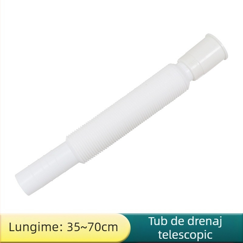 Conductă universală de drenaj din plastic telescopic pentru chiuvetă, cu capac rabatabil; model XSQF-101, material PP+PVC, formă: țeavă plastic, procesare personalizată