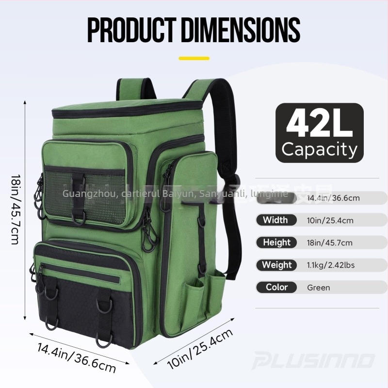 Rucsac pentru pescuit – 900D poliester; capacitate 36–55L; compatibil cu laptop de 16 inch; rezistent la uzură; curea de umăr curvată